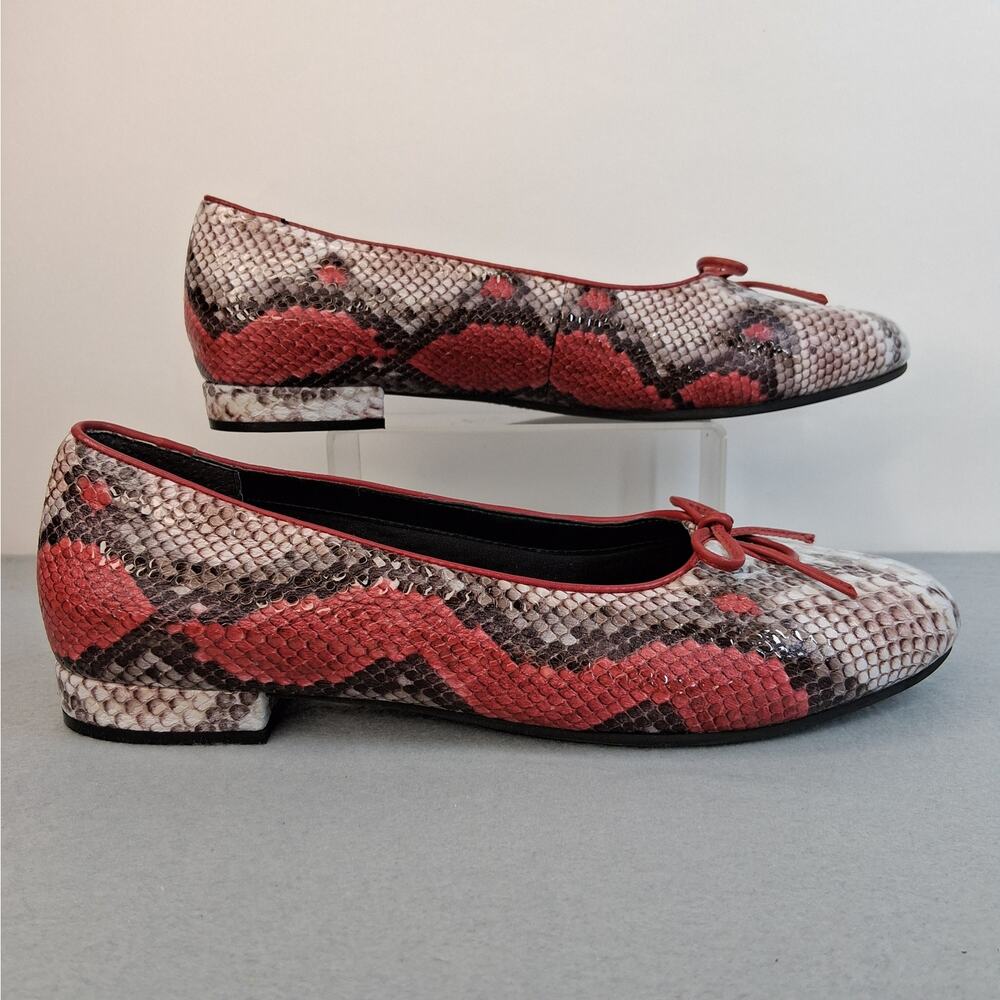 David Tate Delmar Ballet Flats Shoes Women's Size 9W Red & White Snakeskin Print